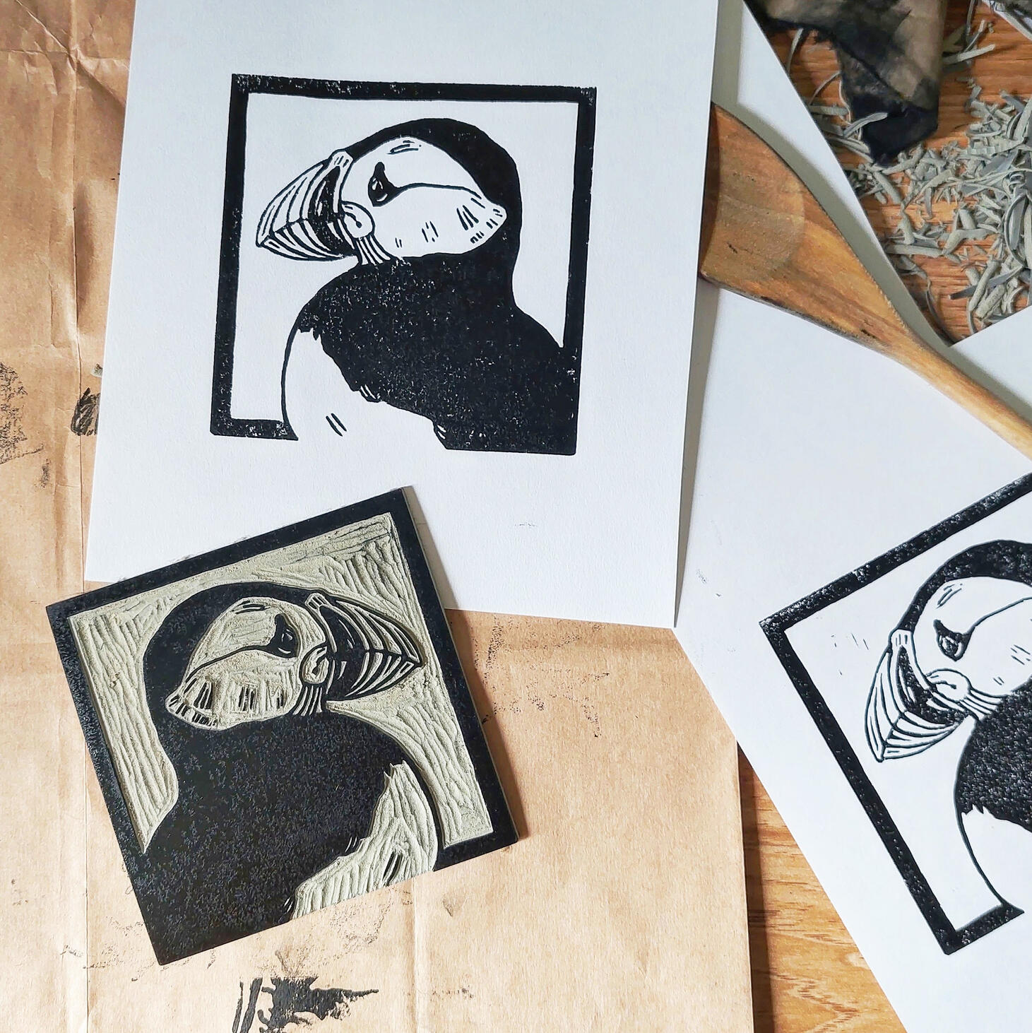 Puffin linocut Puffin linocut